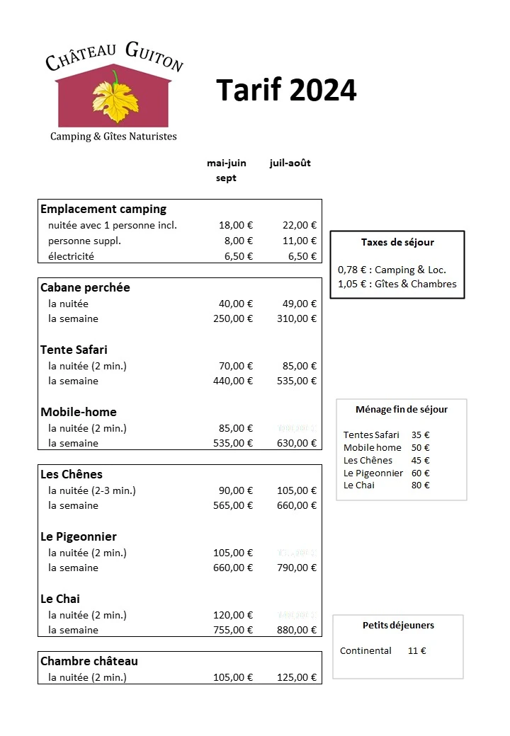 Tarif 2024